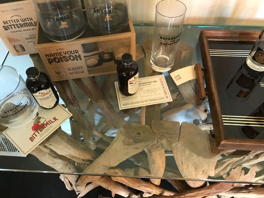 Unique Organic Tree Branch Base Console Media Table With Glass Top (Sold Empty) [Photo 7]