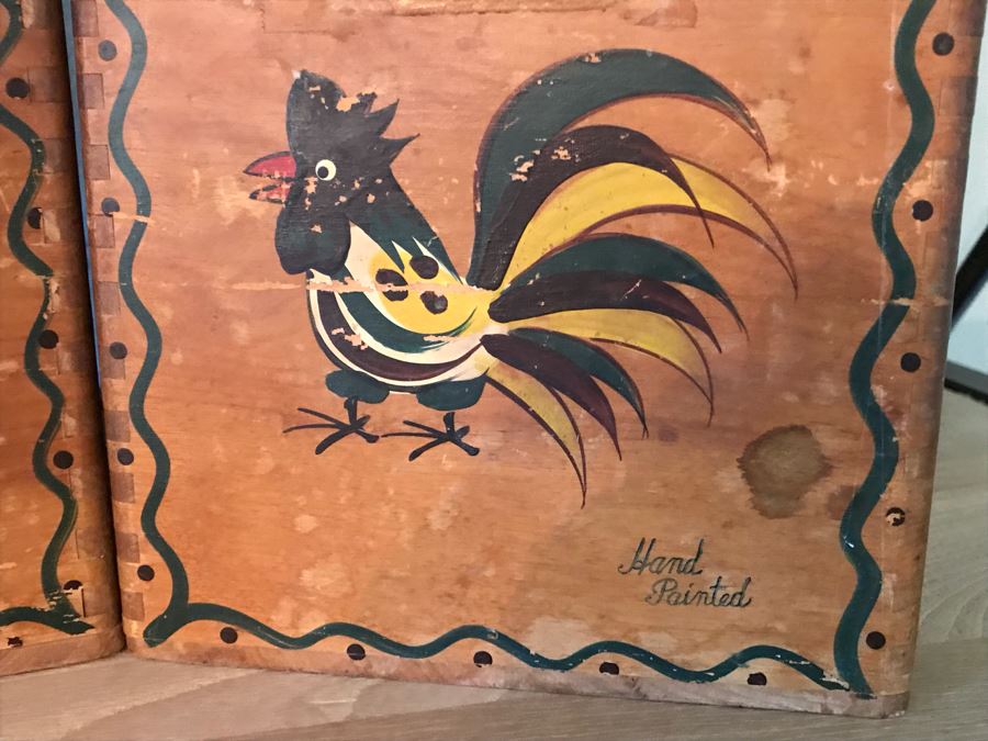 Vintage Wooden Hand Painted Rooster Nesting Boxes And (3) Vintage Tin Canisters [Photo 4]