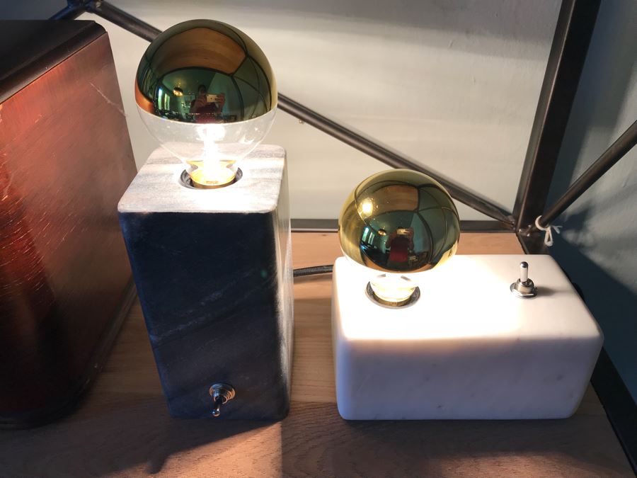 Pair Of Marble Lamps With Gold Dipped Bulbs Retail $260 [Photo 3]