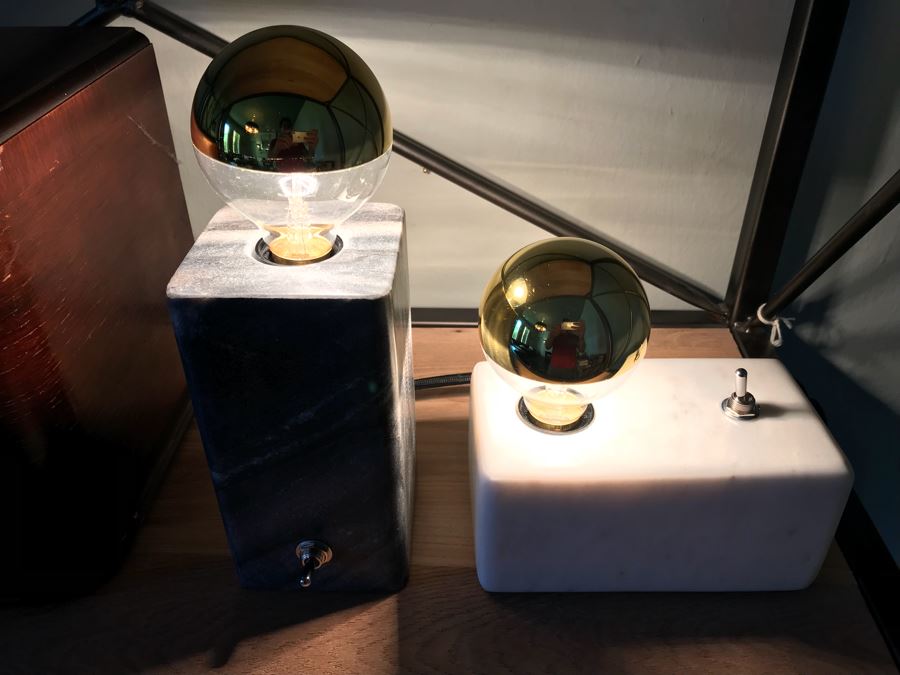 Pair Of Marble Lamps With Gold Dipped Bulbs Retail $260 [Photo 4]