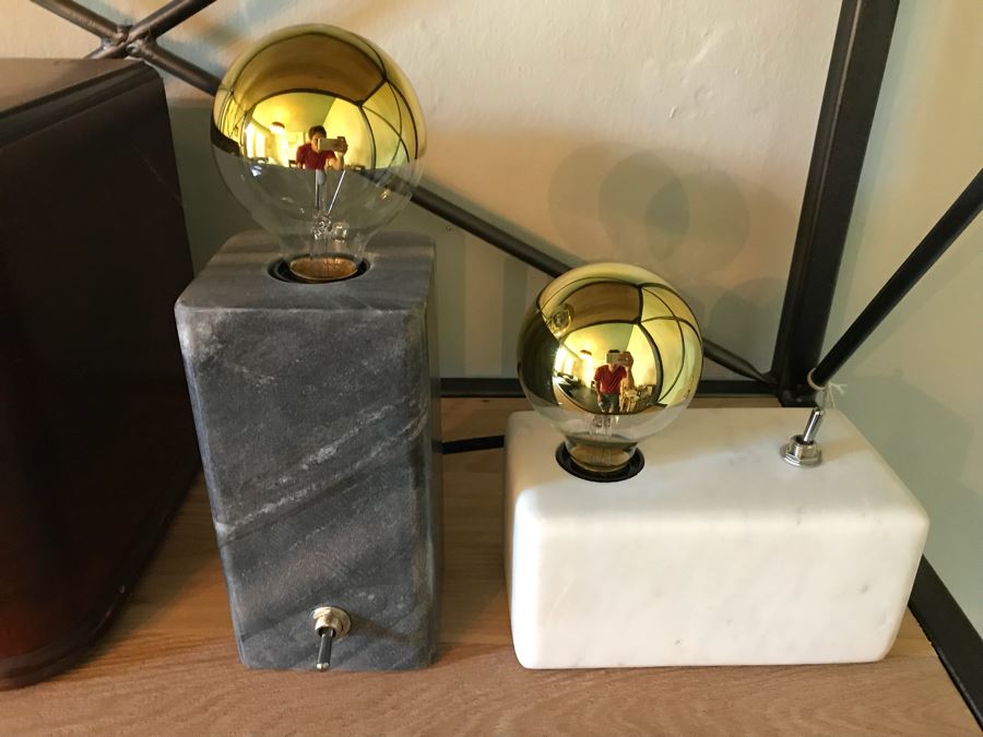 Pair Of Marble Lamps With Gold Dipped Bulbs Retail $260 [Photo 2]