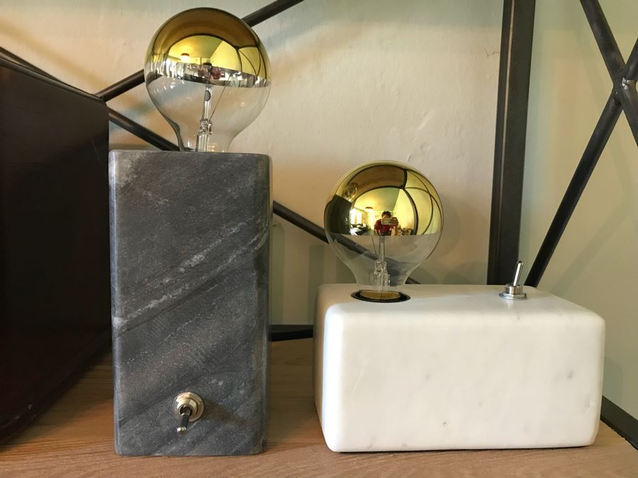 Pair Of Marble Lamps With Gold Dipped Bulbs Retail $260