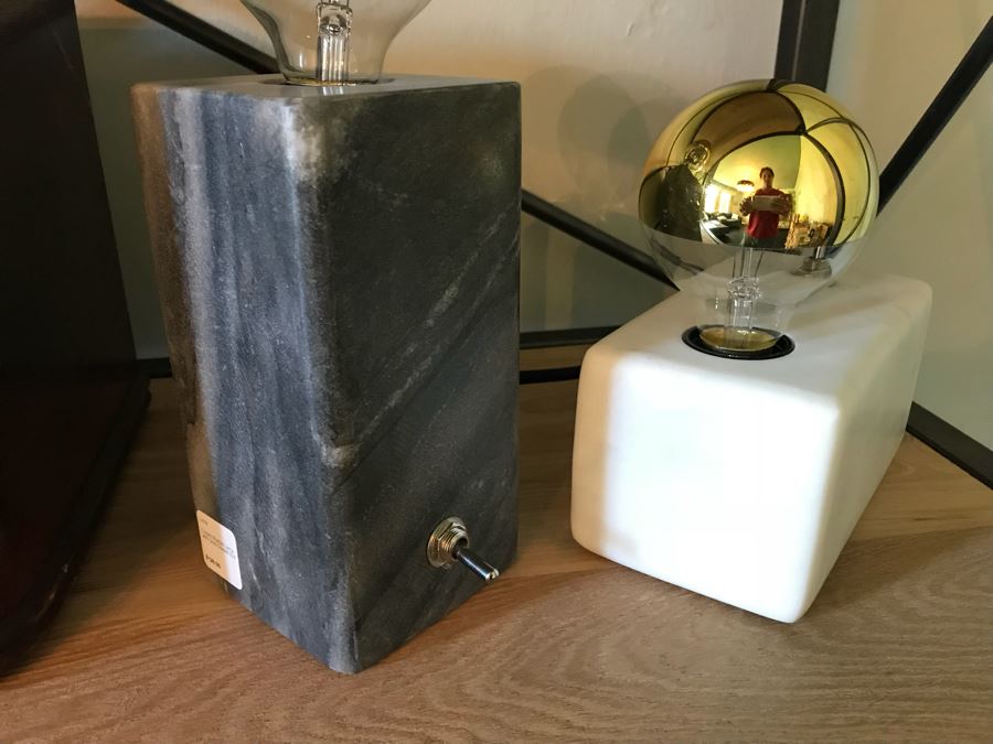 Pair Of Marble Lamps With Gold Dipped Bulbs Retail $260 [Photo 11]