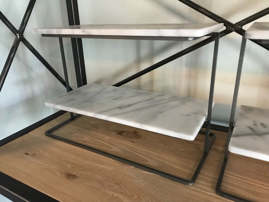 Pair Of 2-Tier Metal Display Stands With Marble Shelves [Photo 4]
