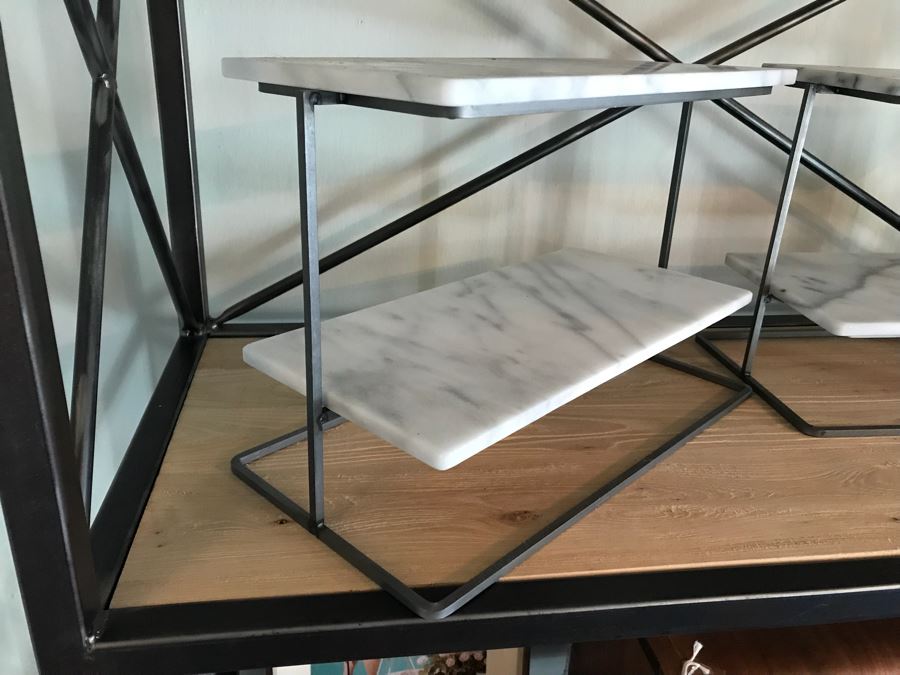 Pair Of 2-Tier Metal Display Stands With Marble Shelves [Photo 5]