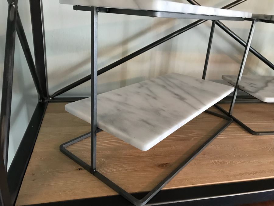 Pair Of 2-Tier Metal Display Stands With Marble Shelves [Photo 7]