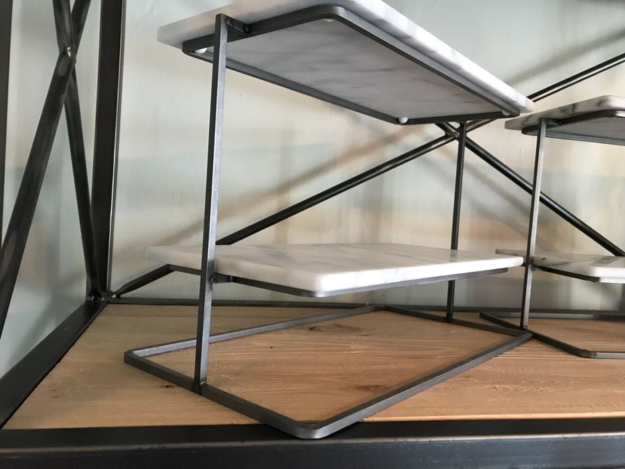 Pair Of 2-Tier Metal Display Stands With Marble Shelves [Photo 8]