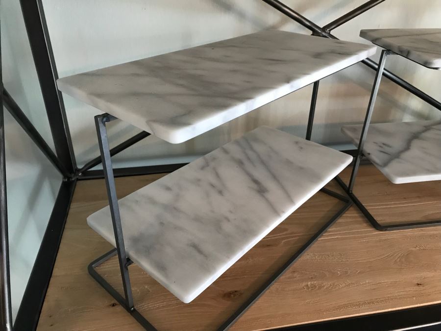 Pair Of 2-Tier Metal Display Stands With Marble Shelves [Photo 6]