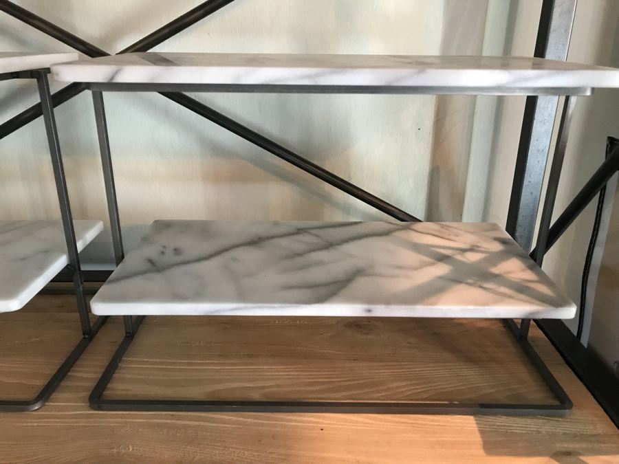 Pair Of 2-Tier Metal Display Stands With Marble Shelves [Photo 3]