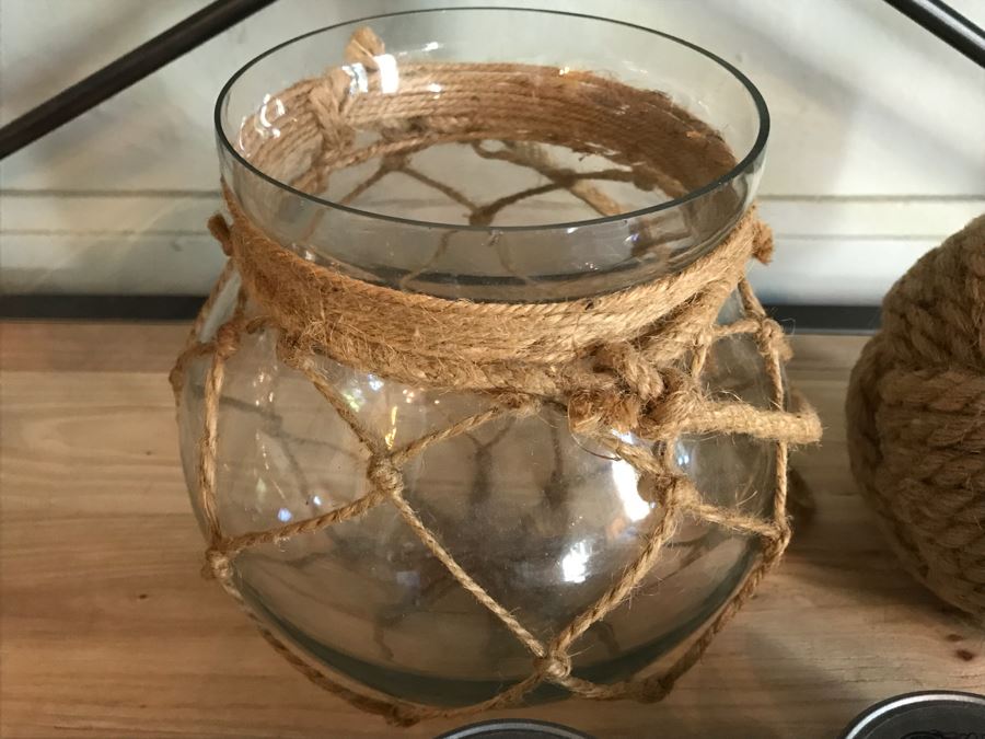 Large Nautical Rope Ball, Glass Jar Surrounded By Nautical Rope And (6 ...