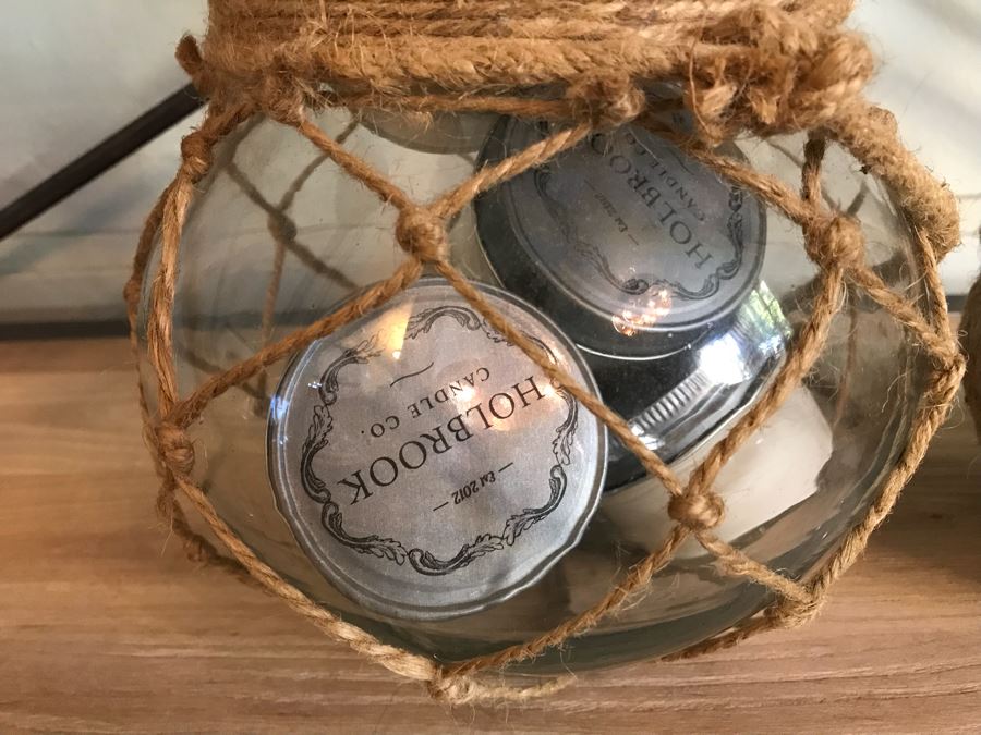 Large Nautical Rope Ball, Glass Jar Surrounded By Nautical Rope And (6) New Holbrook Candles [Photo 7]
