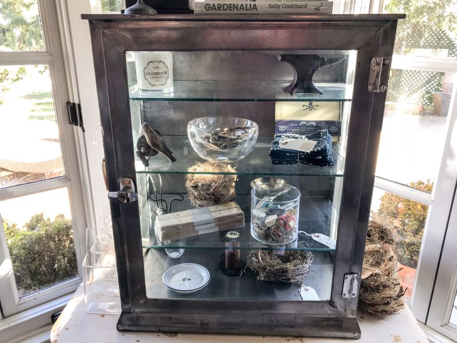 Vintage Metal Display Cabinet With Glass Front, Sides And Shelves (Sold Empty) [Photo 1]