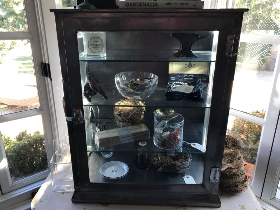 Vintage Metal Display Cabinet With Glass Front, Sides And Shelves (Sold Empty) [Photo 2]