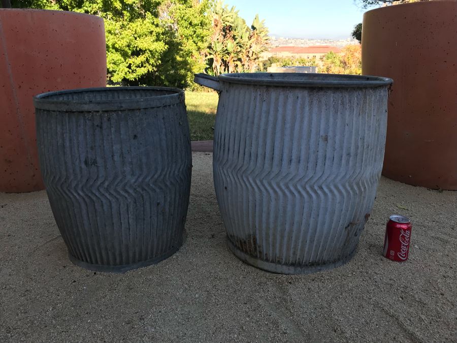 Pair Of Galvanized Metal Planters / Tables [Photo 2]