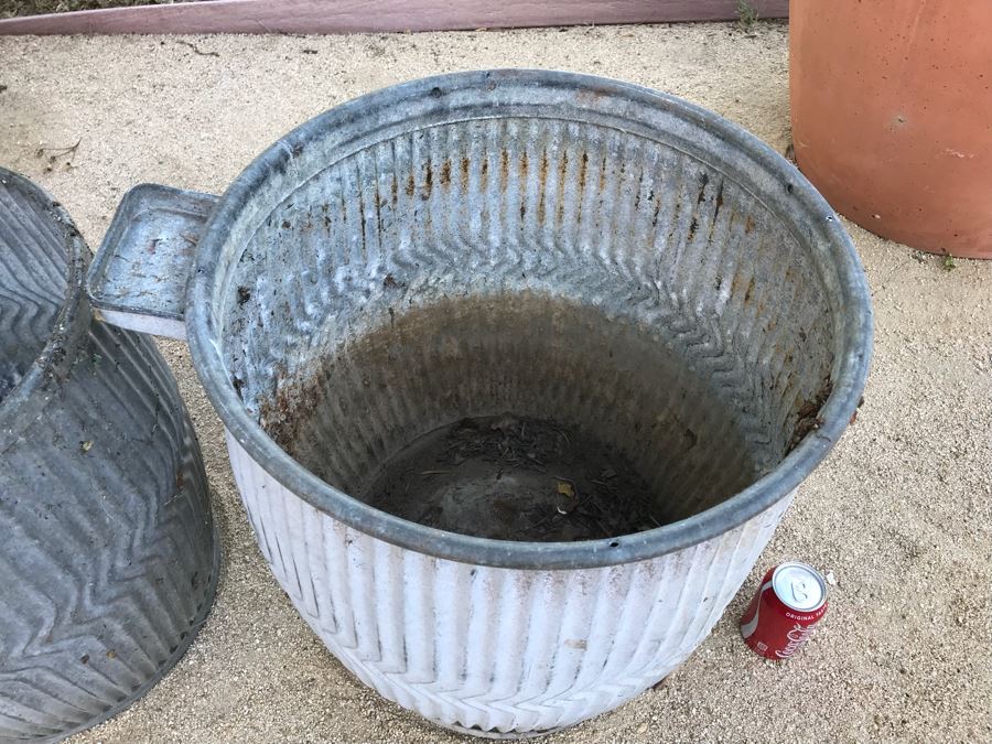 Pair Of Galvanized Metal Planters / Tables [Photo 7]