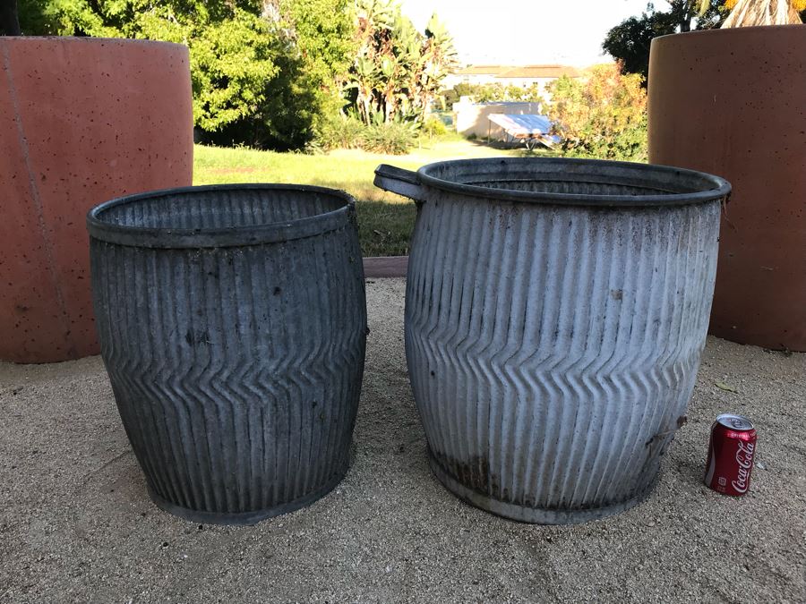 Pair Of Galvanized Metal Planters / Tables [Photo 3]