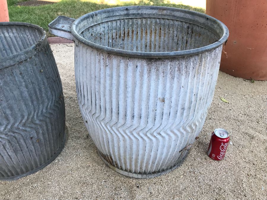 Pair Of Galvanized Metal Planters / Tables [Photo 6]