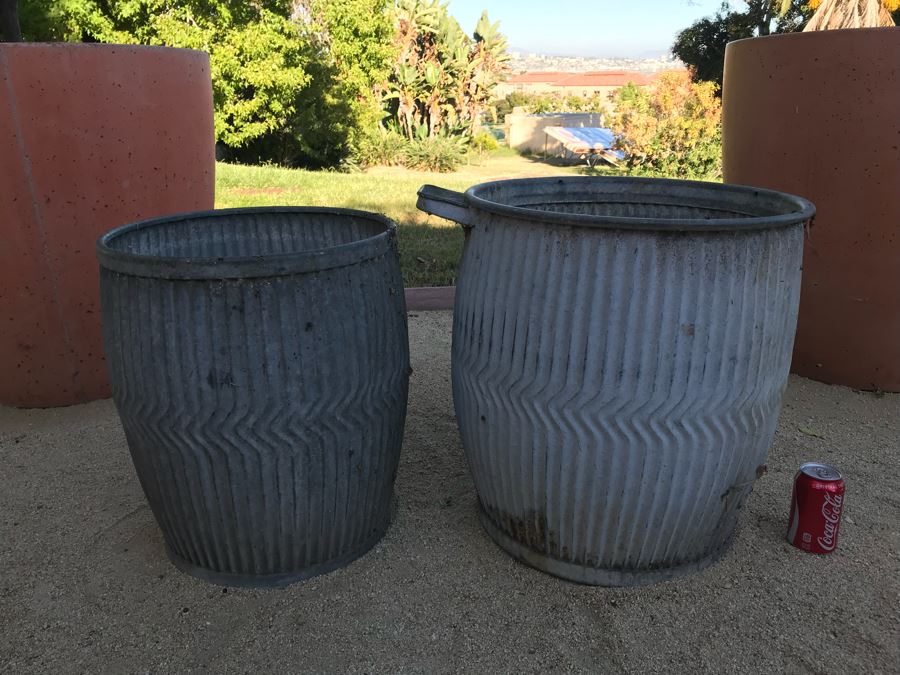 Pair Of Galvanized Metal Planters / Tables [Photo 4]