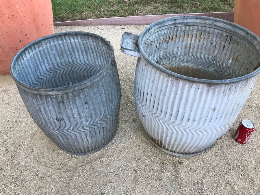 Pair Of Galvanized Metal Planters / Tables [Photo 5]