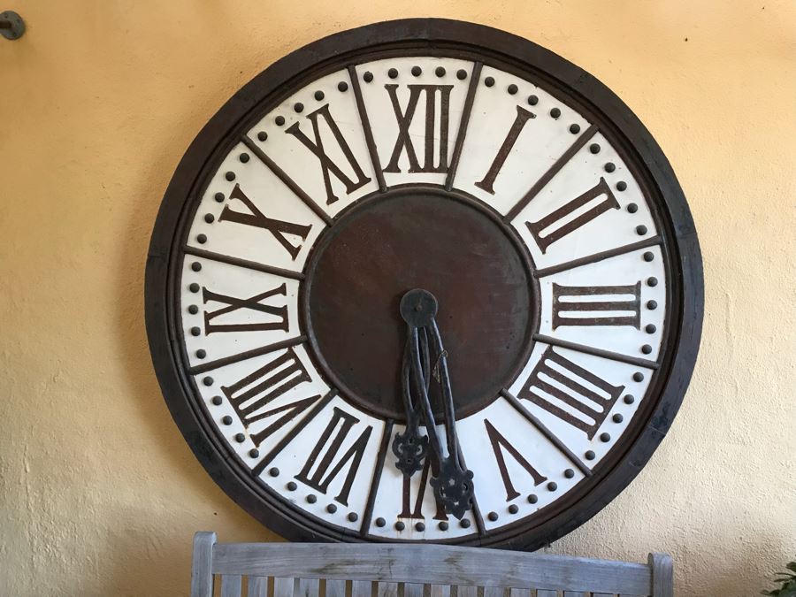 Large Outdoor Wall Mounted Round Roman Numeral Clock 59” Round [Photo 5]