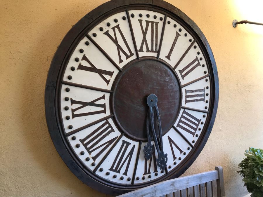 Large Outdoor Wall Mounted Round Roman Numeral Clock 59” Round [Photo 3]