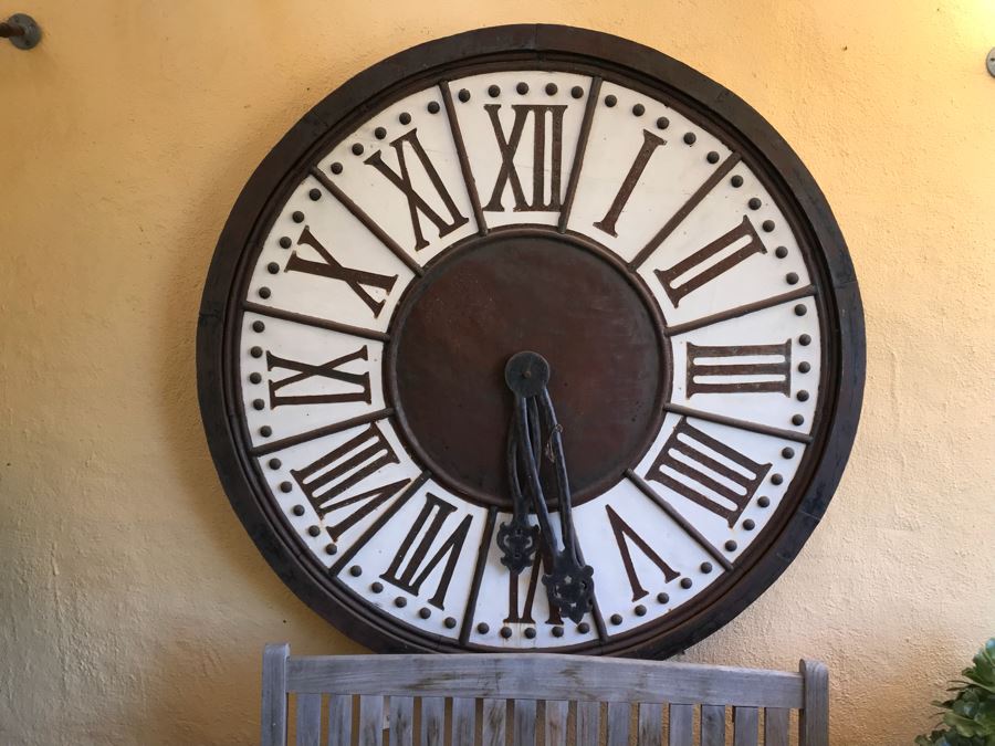 Large Outdoor Wall Mounted Round Roman Numeral Clock 59” Round [Photo 2]