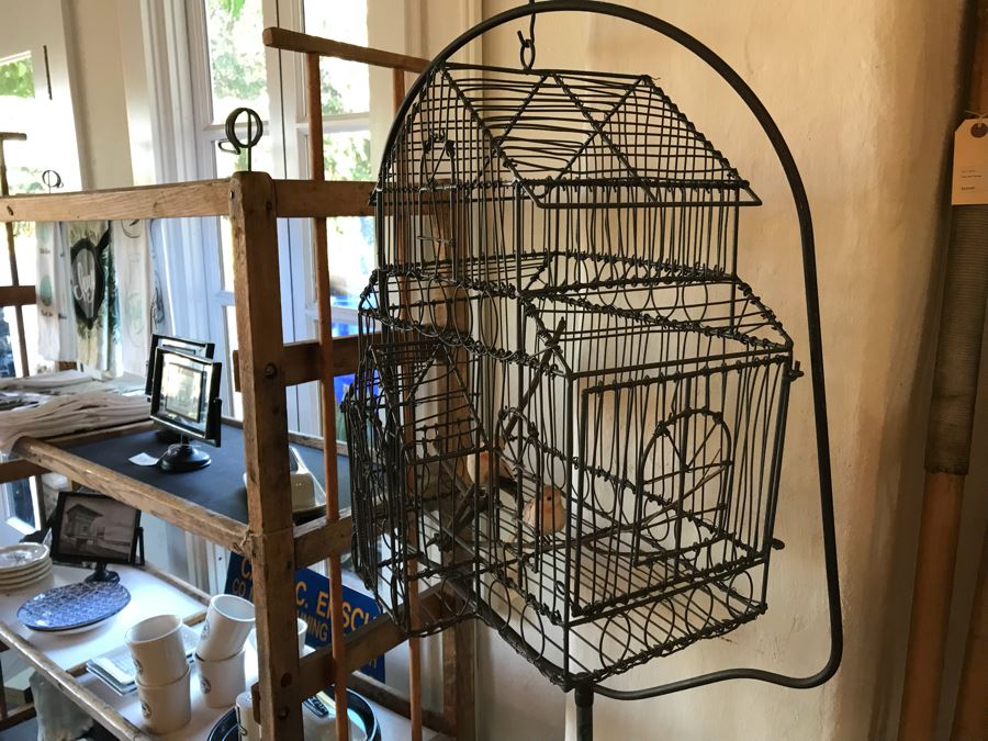 Metal Bird Cage With Vintage Metal Stand [Photo 7]