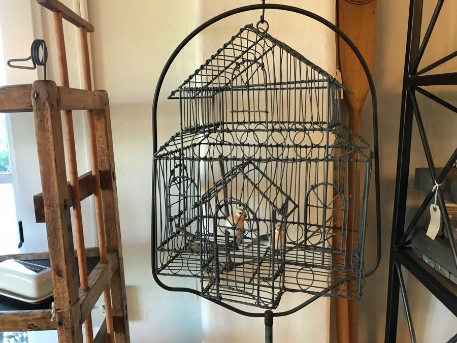 Metal Bird Cage With Vintage Metal Stand [Photo 2]