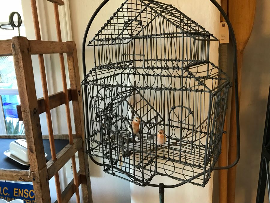 Metal Bird Cage With Vintage Metal Stand [Photo 3]