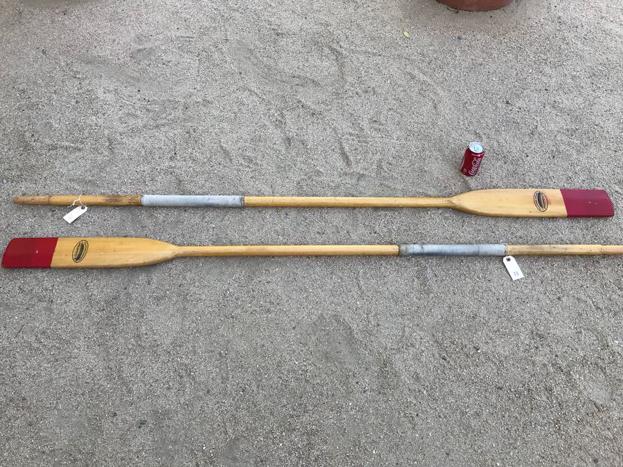 Pair Of Wall Mountable Vintage Rowboat Oars Feather Brand Caviness Woodworking Co