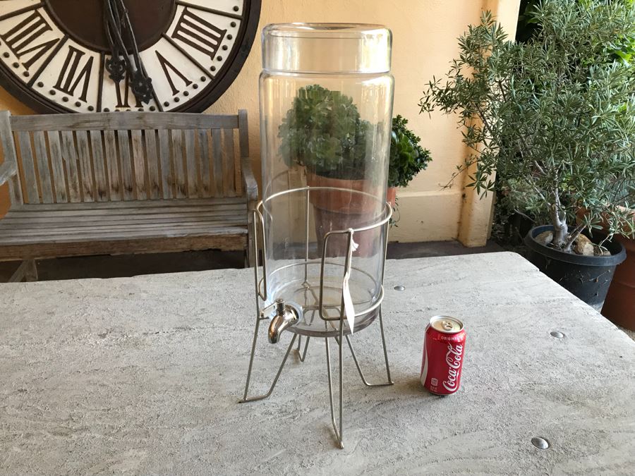 Glass Water Drink Dispenser With Metal Stand
