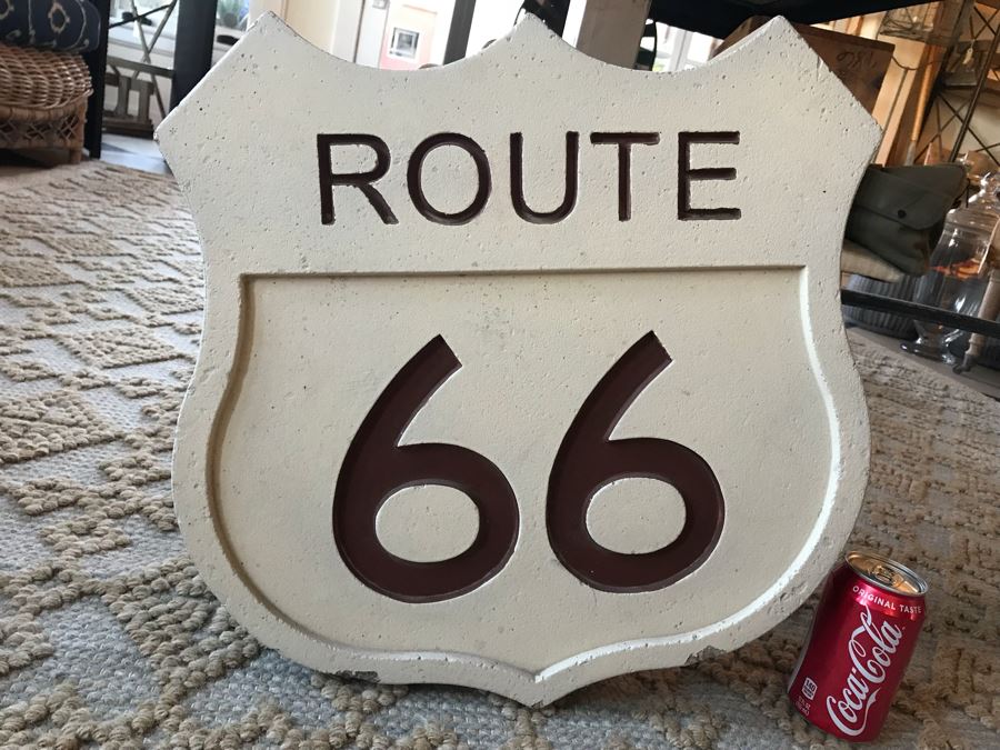 HEAVY Route 66 Concrete Sign Plaque With (4) Screw Mounts In Back [Photo 3]