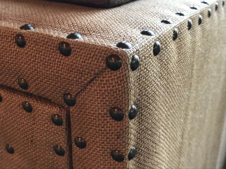 Designer Burlap And Brass Nailhead Designed 3-Drawer Chest Of Drawers Dresser [Photo 10]
