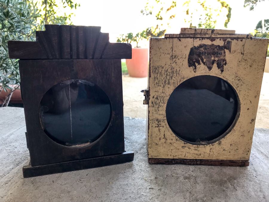 Pair Of Vintage Wooden Wall Mounted Display Boxes [Photo 1]