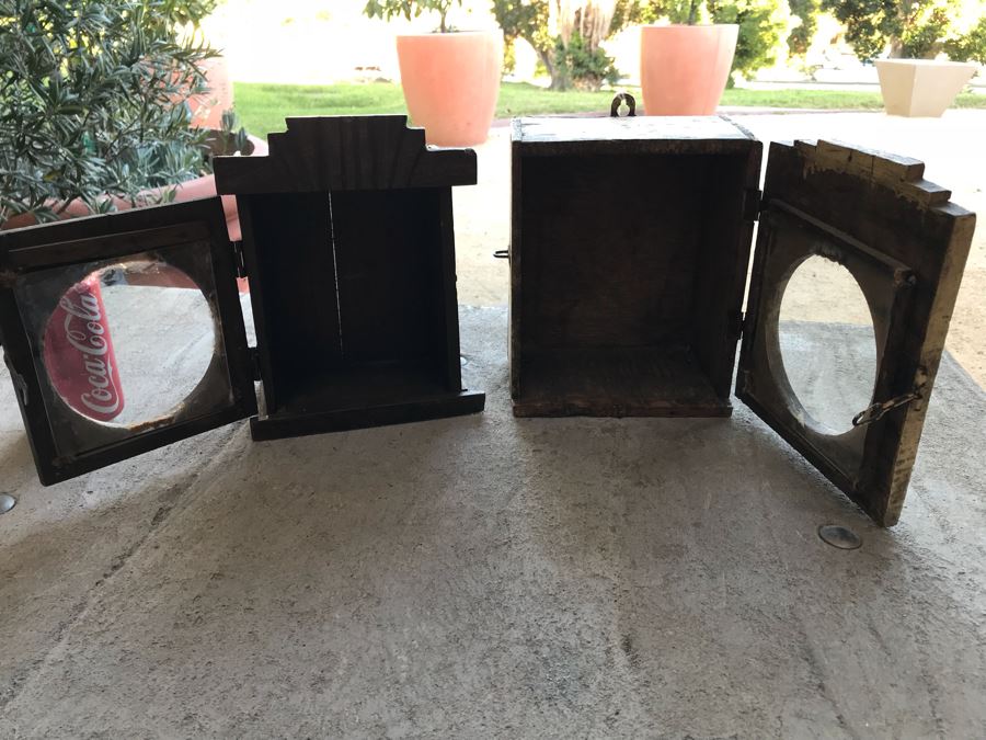 Pair Of Vintage Wooden Wall Mounted Display Boxes [Photo 2]
