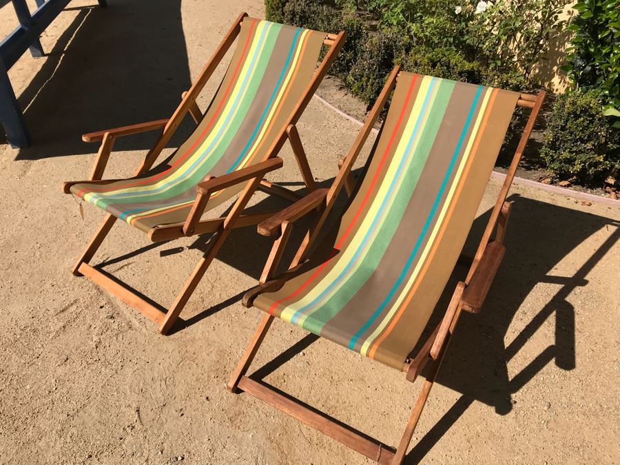 Pair Of Outdoor Folding Sling Armchairs [Photo 3]