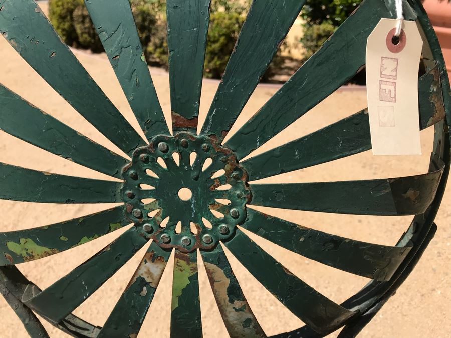 Pair Of Vintage Green Painted Metal Garden Chairs Floral Motif [Photo 7]