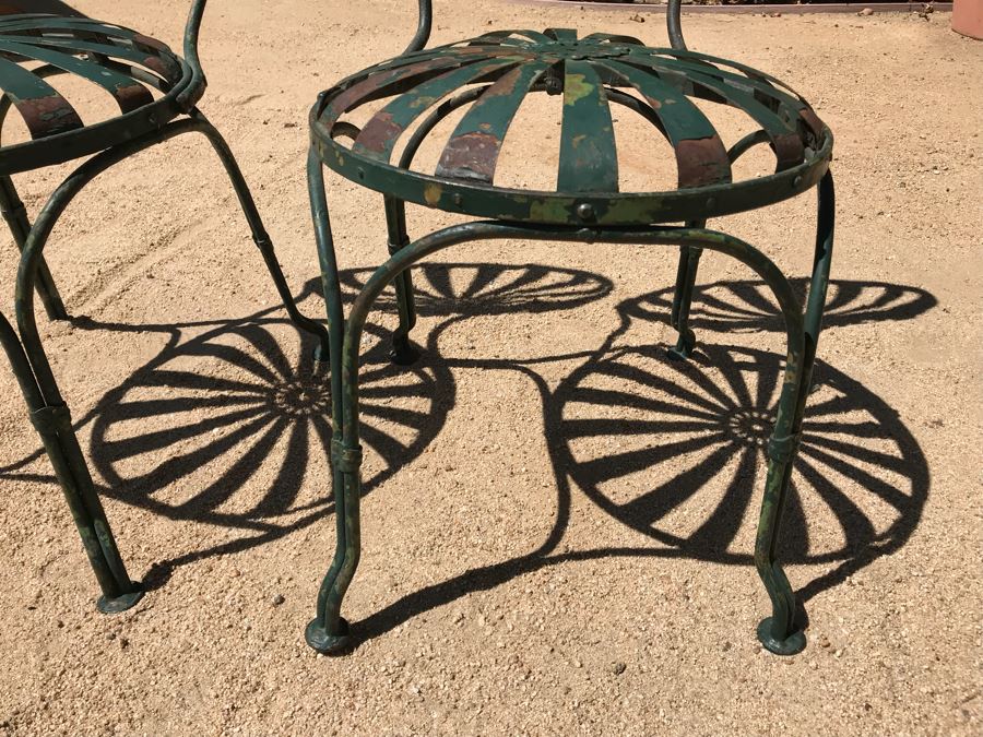 Pair Of Vintage Green Painted Metal Garden Chairs Floral Motif [Photo 9]