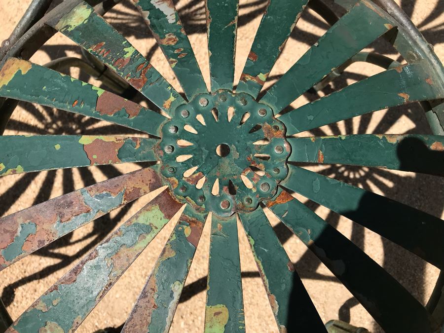 Pair Of Vintage Green Painted Metal Garden Chairs Floral Motif [Photo 8]