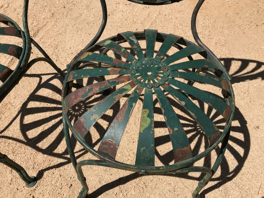 Pair Of Vintage Green Painted Metal Garden Chairs Floral Motif [Photo 5]