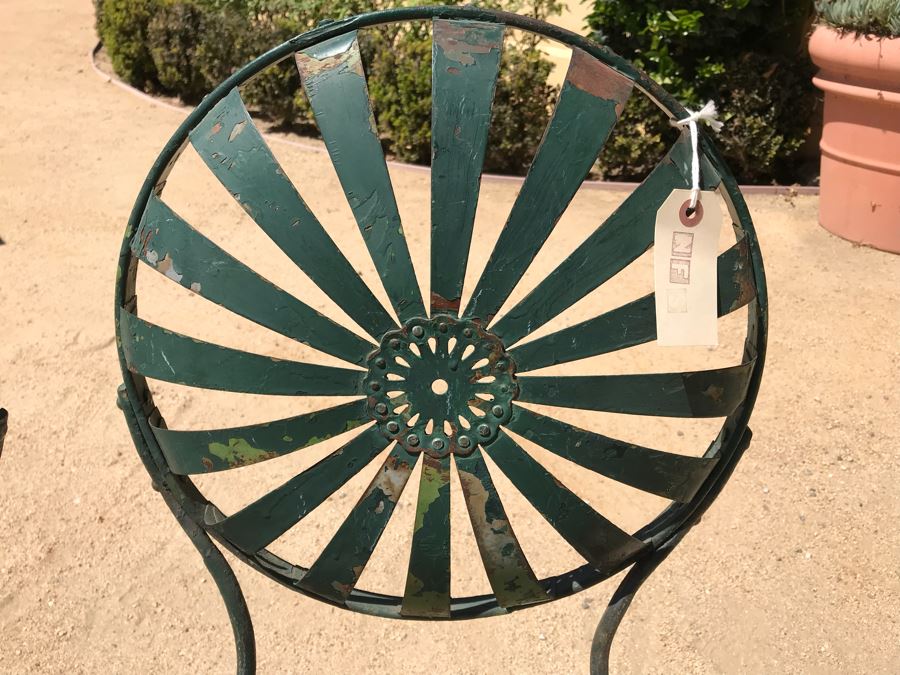 Pair Of Vintage Green Painted Metal Garden Chairs Floral Motif [Photo 6]