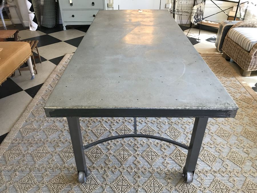Large Metal Industrial Table On Casters 72' X 30'