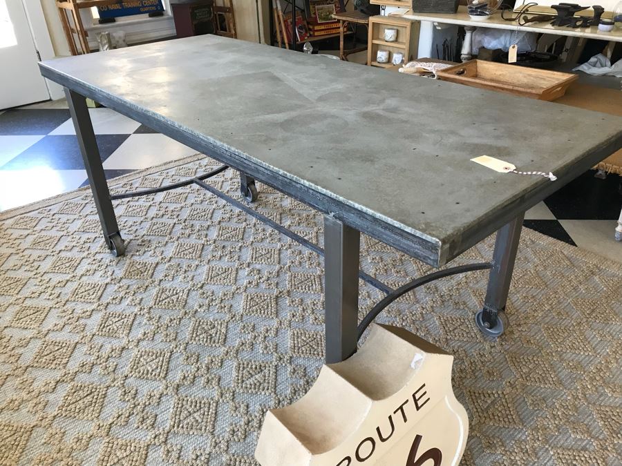 Large Metal Industrial Table On Casters 72' X 30'