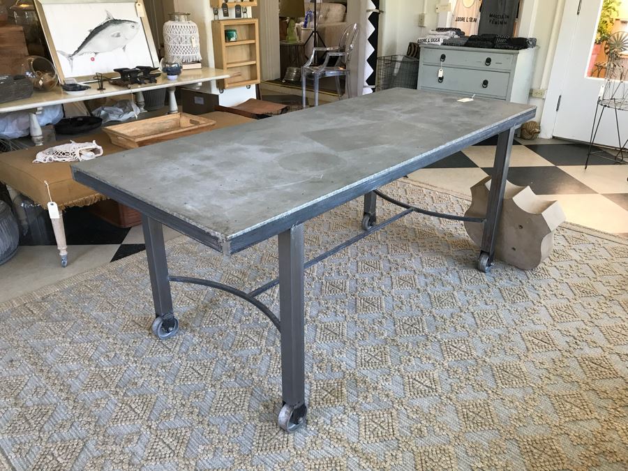 Large Metal Industrial Table On Casters 72' X 30'