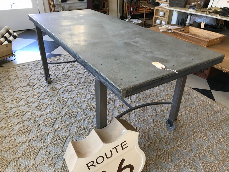 Large Metal Industrial Table On Casters 72' X 30'