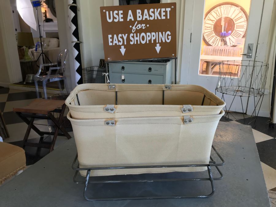 Retro Store Use A Basket For Easy Shoping Display Rack And (2) Canvas And Metal Shopping Baskets [Photo 3]