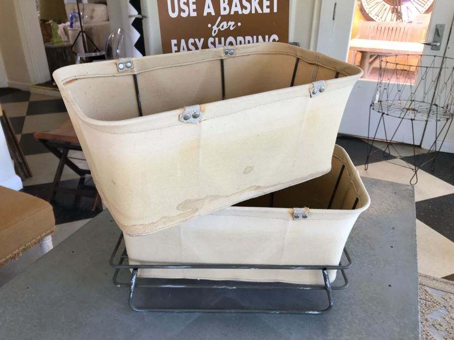 Retro Store Use A Basket For Easy Shoping Display Rack And (2) Canvas And Metal Shopping Baskets [Photo 6]