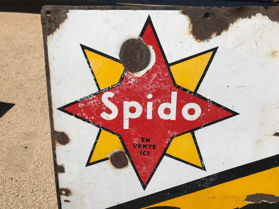 Vintage Metal Porcelain Spido French Motor Oil Advertising Sign 47' X 32' [Photo 2]