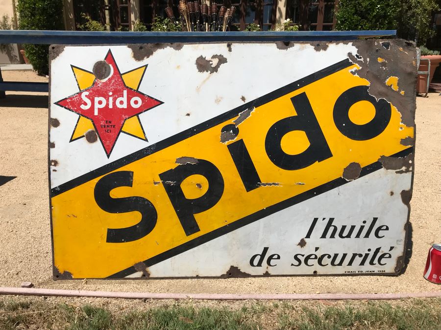 Vintage Metal Porcelain Spido French Motor Oil Advertising Sign 47' X 32' [Photo 7]