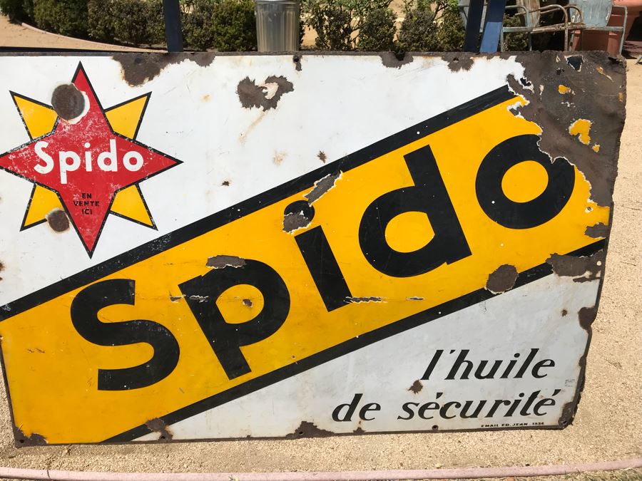 Vintage Metal Porcelain Spido French Motor Oil Advertising Sign 47' X 32' [Photo 3]